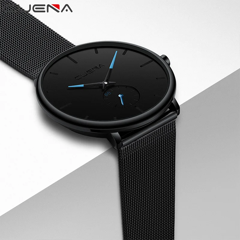 

CUENA Men Quartz Watches Men Top Brand Luxury Fashion Waterproof Black Stainless Steel Wrist Watch Male Clock Relogio Masculino