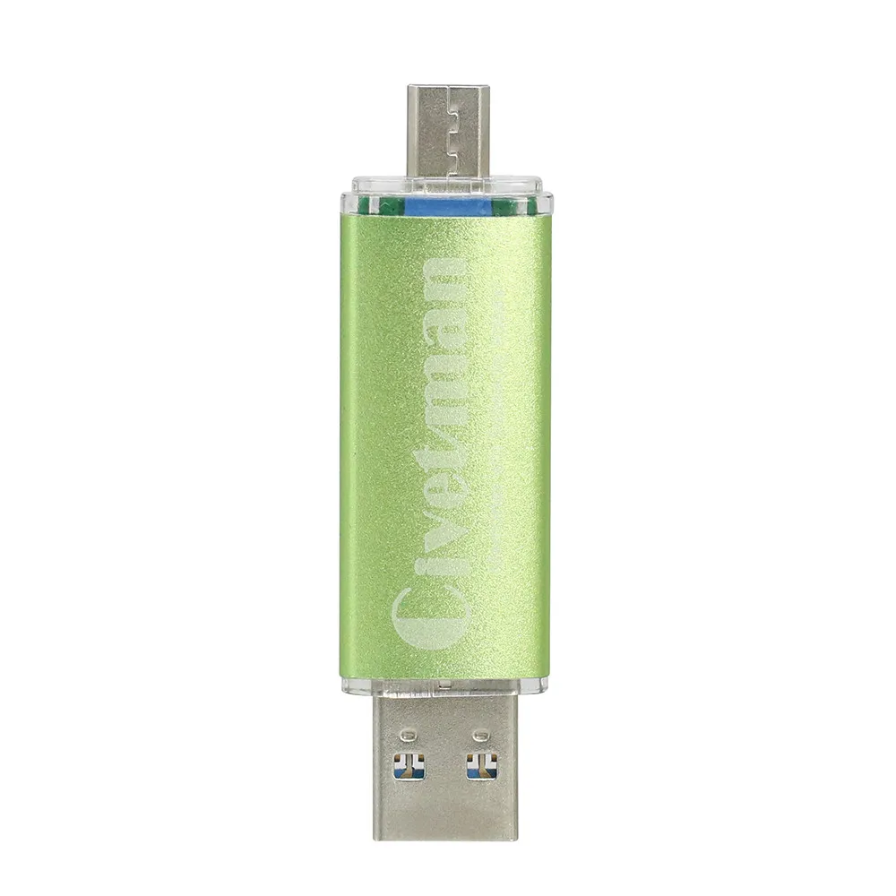 Civetman флеш-накопитель USB 3,0, металл, OTG, для телефона Android, высокоскоростной USB флеш-накопитель, 16 ГБ, 32 ГБ, 64 ГБ, 128 ГБ, флеш-накопитель, карта памяти - Цвет: Green