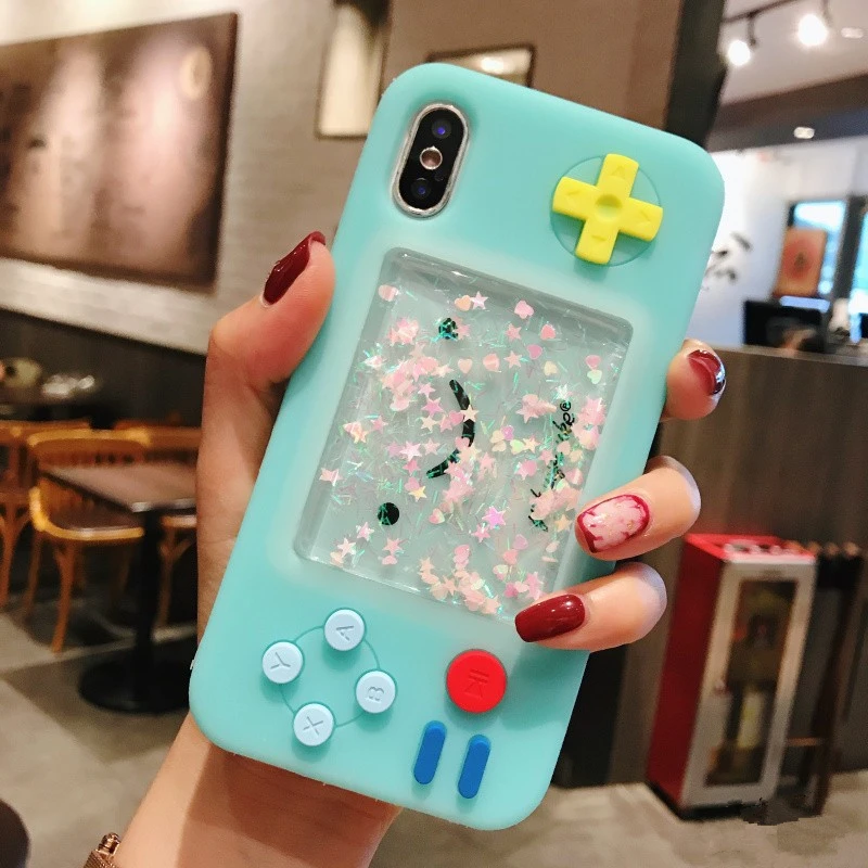 

2019 3D cute smiley game machine dynamic liquid quicksand silicone soft cover case for iphone MAX XS XR 6 7 8 plus X phone cases