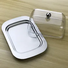 Boîte à beurre, boîte à fromage, conteneur de stockage avec couvercle en acrylique transparent, plateau en acier inoxydable, plaque de récipient de crème au beurre