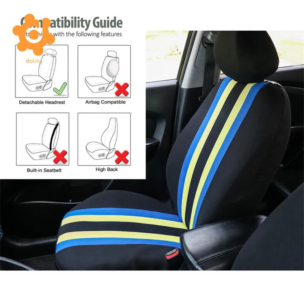 Car Fabric Front Rear Seat Covers Full Set Cushion Mat Protector Yellow
