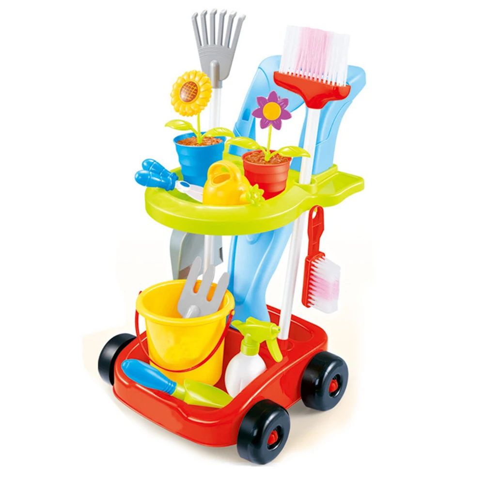 

24pcsKids Cleaning Set and Gardening Tools Garden and Housekeeping Toys with Leaf Rake, Watering Can, Gardening Hand Cultivator