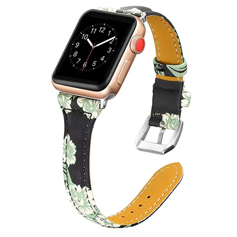 ASHEI для Apple Watch Band 4 кожа 40 мм 44 мм 42 мм 38 мм iWatch Series 3 2 1 узкое, с цветочным принтом ремешок для Apple Watch 3