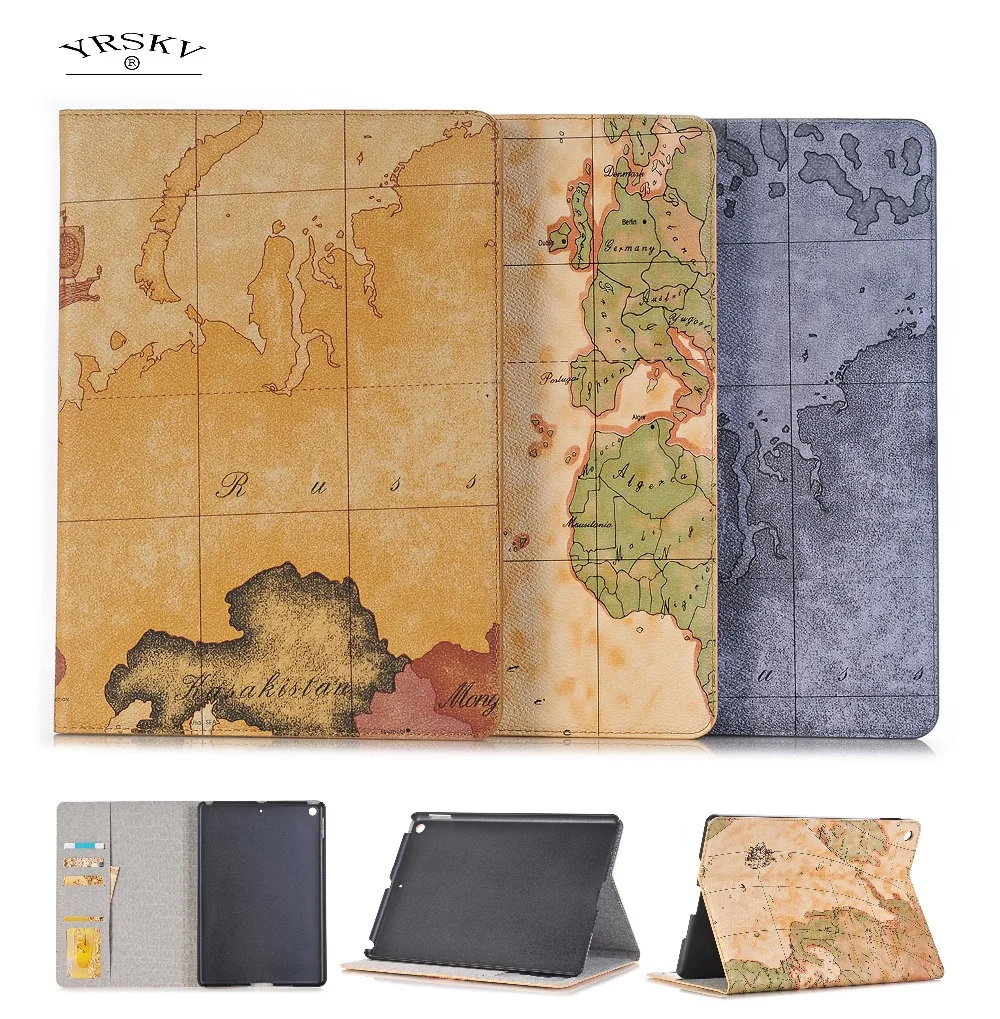 

Case for iPad Air 2 2014 release Cover A1566 A1567 YRSKV Vintage map Smart sleep wake up Painted PU Leather shell