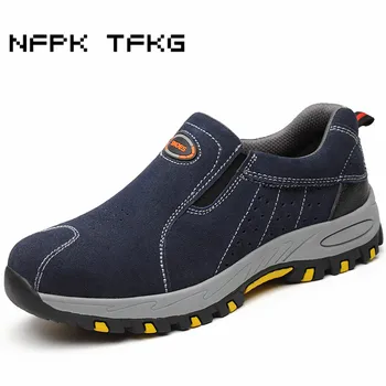 

men fashion large size breathable steel toe caps work safety tooling shoes genuine leather anti-puncture low boots zapato hombre
