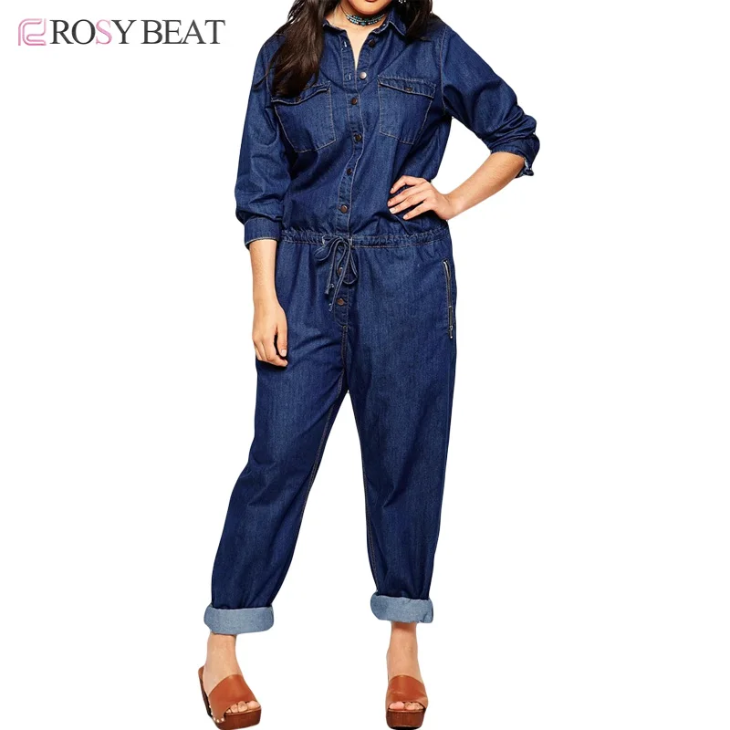 blue jean jumpsuits and rompers for women plus size