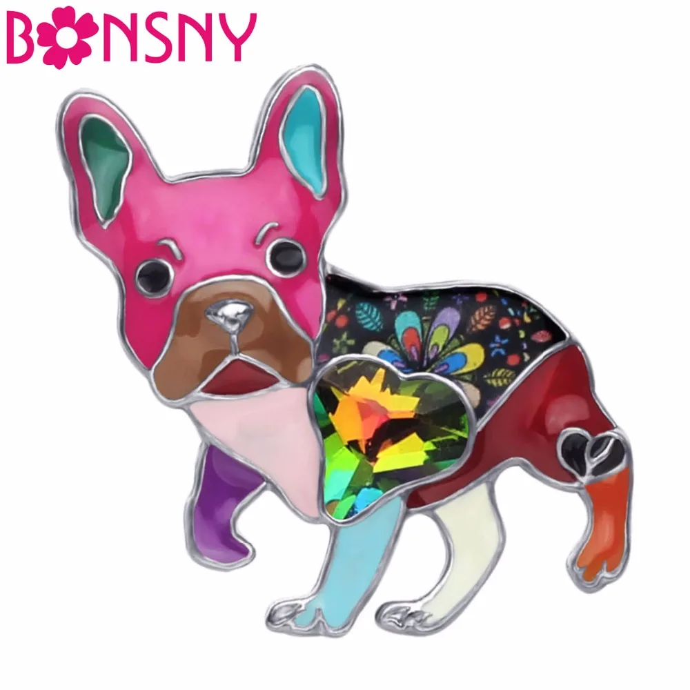 

Bonsny Alloy Enamel Rhinestone Novelty French Bulldog Pug Dog Brooches Clothes Scarf Pin Jewelry For Women Girls Gift Decoration