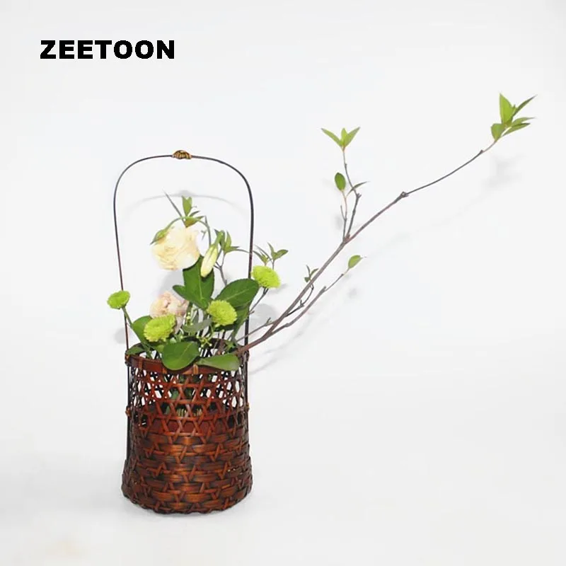 Japanese Ikebana Tabletop Flowerpot Flower Pot Vase Handmade Bamboo Weaving Flower Basket Flower Arrange Vintage Floral Decor|Flower Pots & Planters| - AliExpress