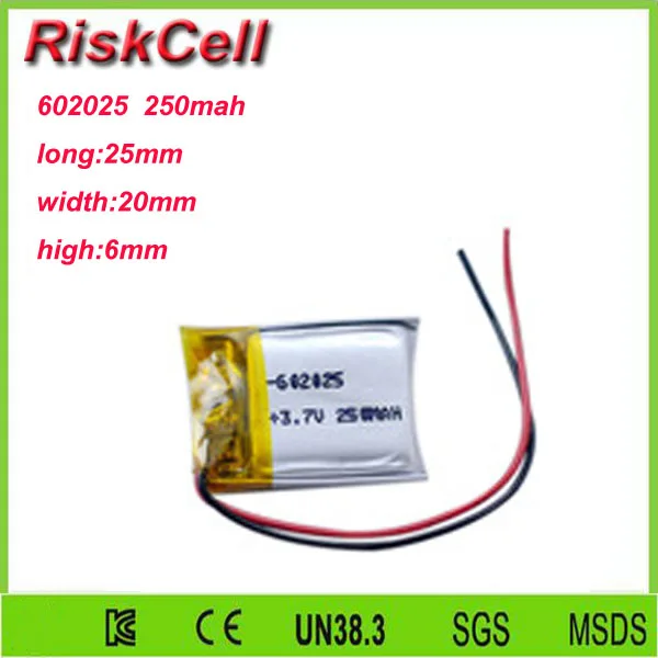

Free shipping 3.7V 250mah 602025 Lithium Polymer Li-Po Rechargeable Battery For Mp3 MP4 MP5 GPS PSP mobile Pocket PC e-books