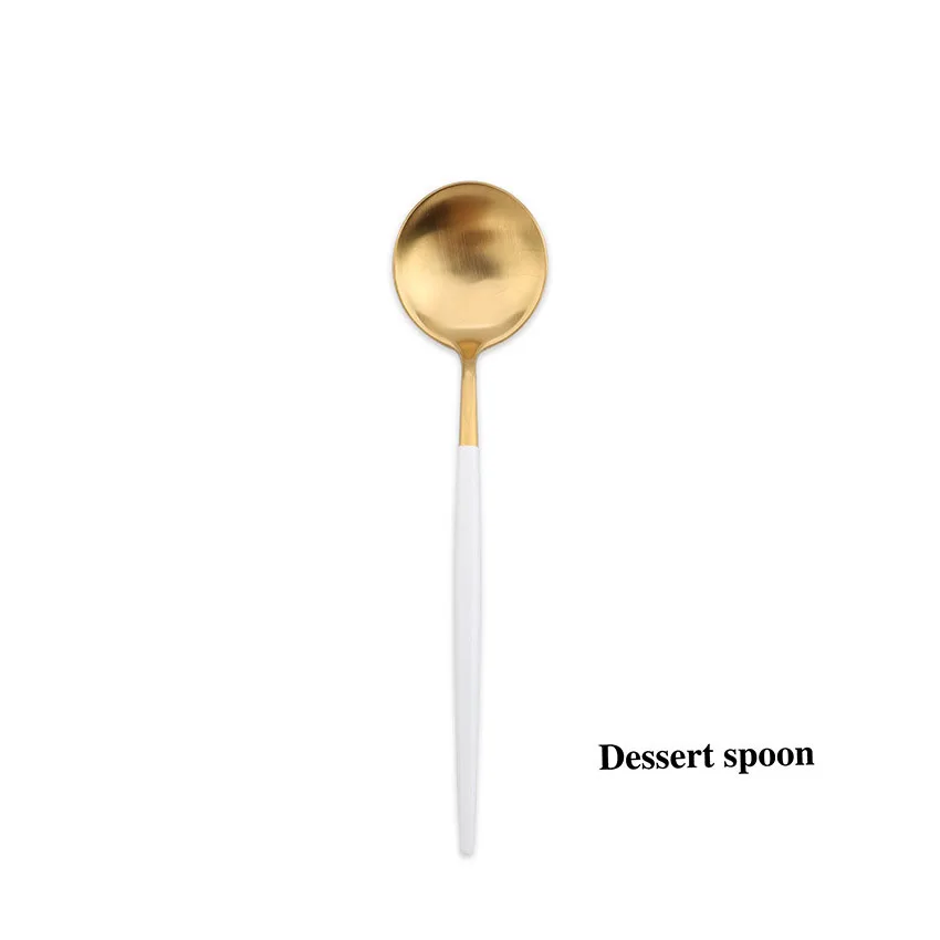 304 нержавеющая сталь западные серебряные столовые приборы набор благородная посуда белый золотой нож для масла столовая ложка палочки для еды - Цвет: Dessert Spoon
