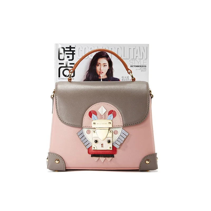 Fashion personality unique creative women handbags Calfskin leisure box shaped shoulder bag cartoon decorative Messenger bag