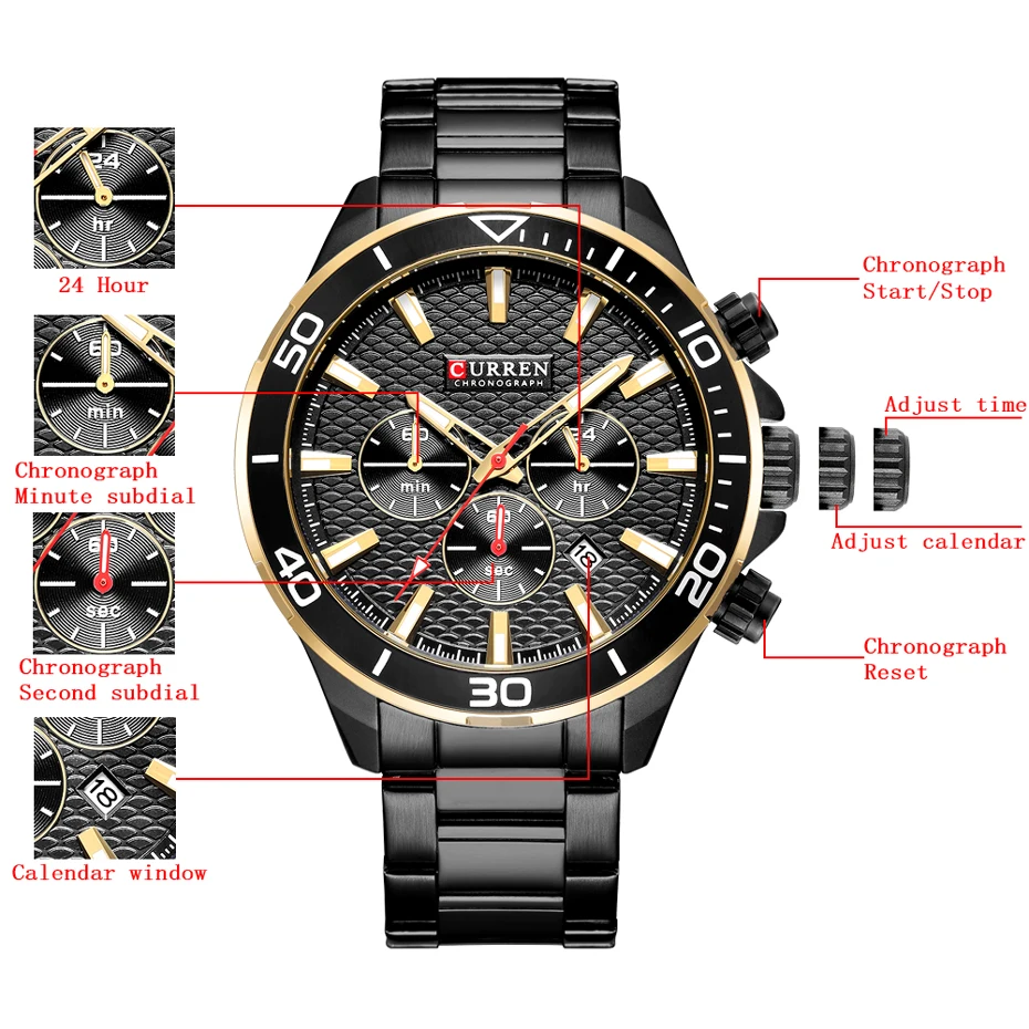 Curren Мужские часы от ведущего бренда, Роскошные Кварцевые военные часы из нержавеющей стали, наручные мужские часы с хронографом, наручные часы с датой 8309