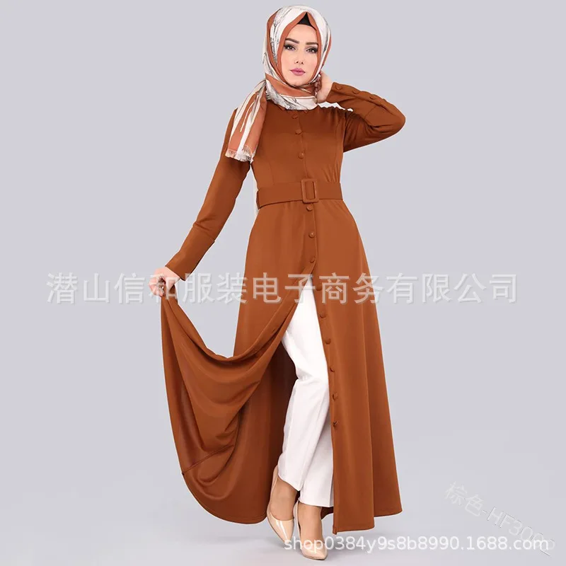 WEPBEL мусульманских женское платье твердые цветные ленты Кнопка Повседневное летние Исламская Абая Арабский Стиль свободные трапециевидной формы женские платья
