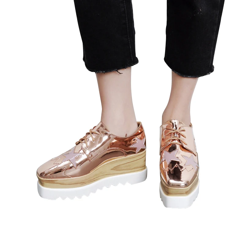HEE GRAND/; повседневная обувь на толстой мягкой платформе; женские оксфорды на шнуровке; сезон весна; модная женская обувь на плоской подошве; цвет золотой, серебряный; XWD6280 - Цвет: as pic