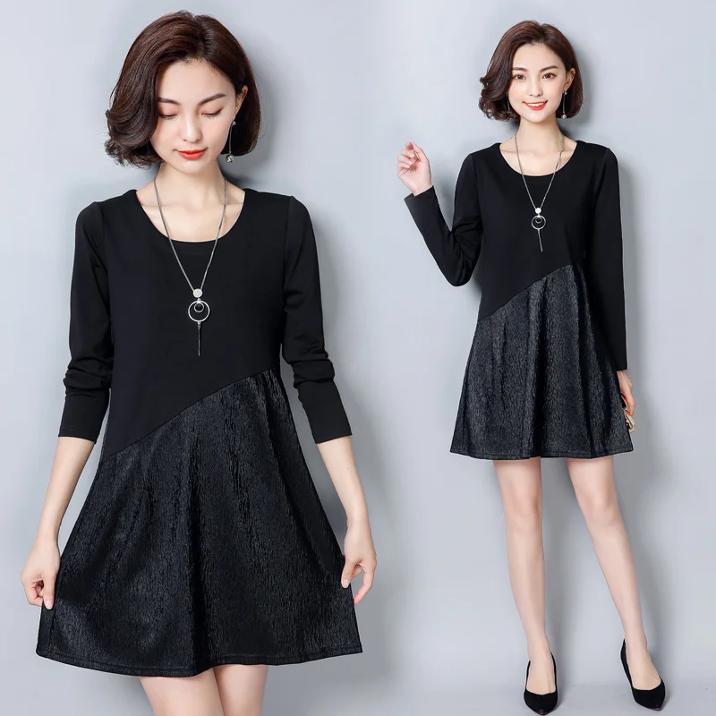 4xl plus big size women clothing 2017 spring autumn winter korean vestidos thin stitch long sleeve casual dress female Y0583