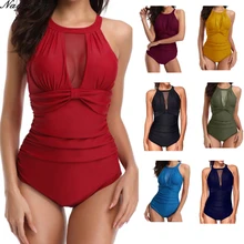 Цельный купальник пуш-ап, Одноцветный Купальник для женщин, сексуальный боди, монокини, женский купальник, плюс размер, тонкая талия, купальный костюм