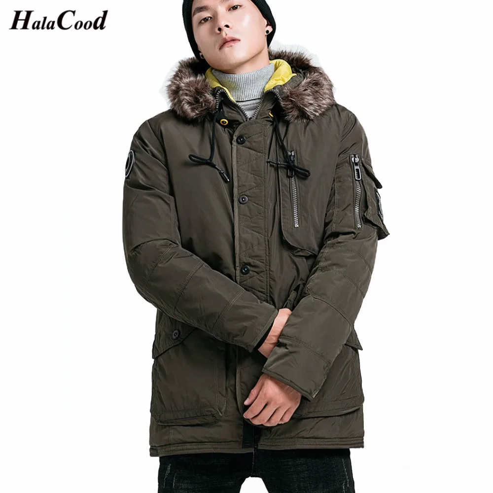 Бренд HALACOOD, модное мужское пальто в стиле милитари, мужская зимняя куртка, новая модная ветрозащитная Теплая мужская парка с капюшоном, зимнее пальто для мужчин