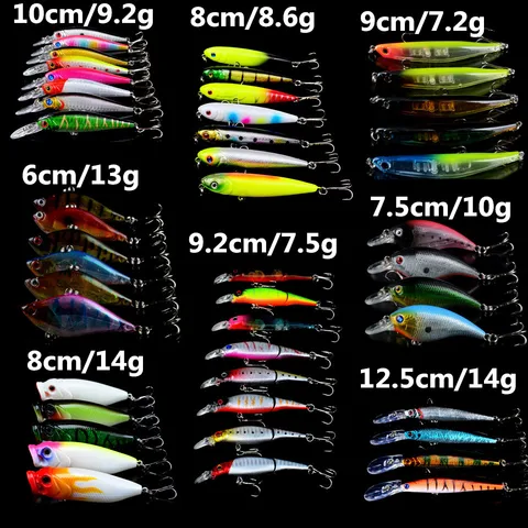 Iscas de Pesca Conjunto Misto Lote 47 Modelos Artificial Fazer Plástico Baixo Crankbait Ganchos Wobblers Cores Pesqueiro Pesca. 8 Pçs –