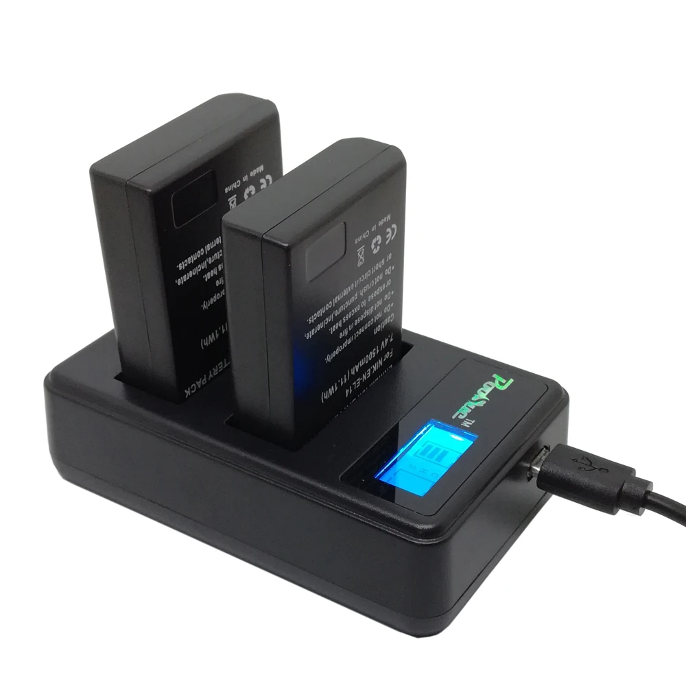 

2Pcs 7.4V 1500mAh EN-EL14 battery EN-EL14a EN EL14+LCD Dual Charger for Nikon P7800,P7100,D5500,D5300,D5200,D3200,D3300,D3100