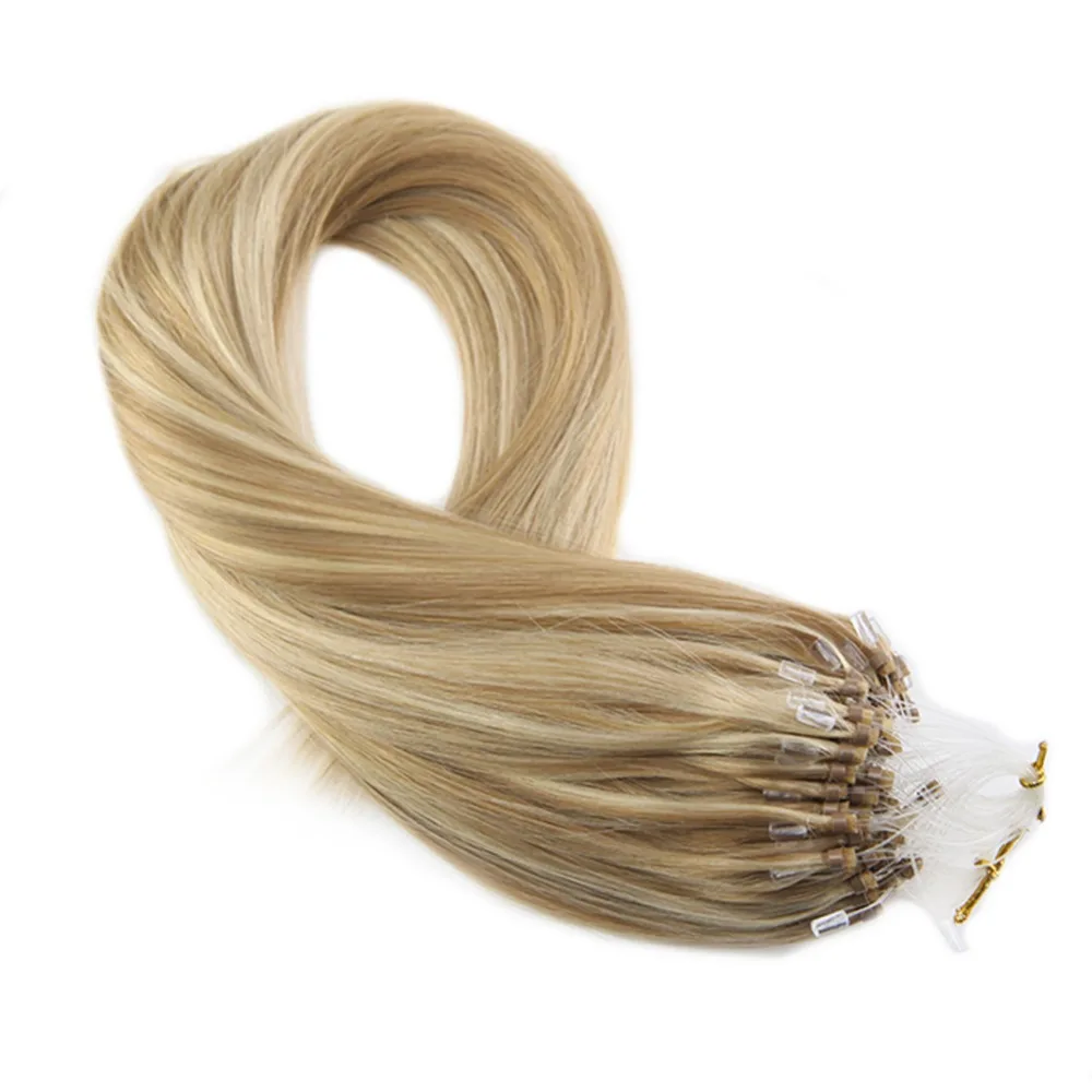 

Moresoo Micro Ring Loop Hair Extensions 100% Real Remy Hair 50g 1g/s Color #14/613 Dark Golden Blonde Mixted with White Blonde