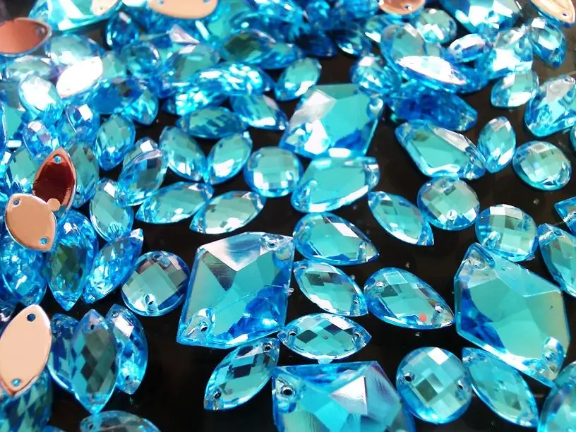 Free shipping mixed loading shape sky blue rhinestones sew on crystal
