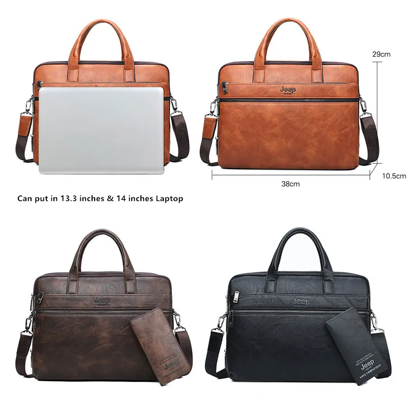 JEEP BULUO famosa marca 2 uds conjunto de bolsos de maletín para hombres bolsos de mano para hombres de negocios de moda bolsa de mensajero 14 'Laptop bolsa 3105/8888 - 2