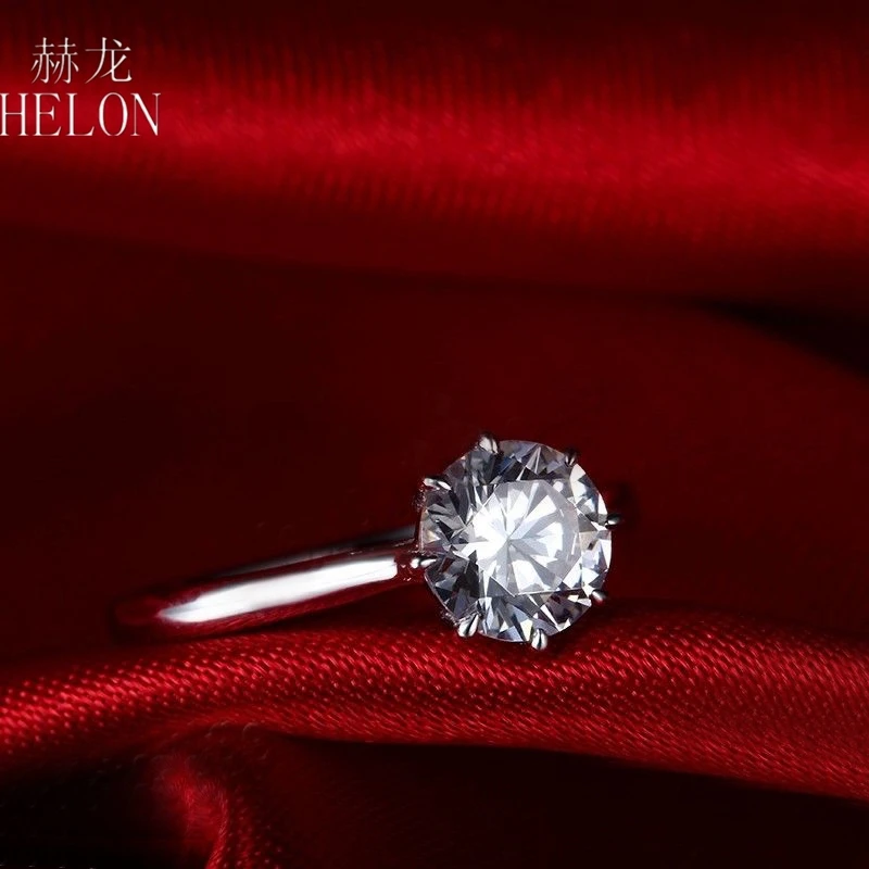 HELON Solid 18 k Белое Золото 1,2 карат диаметр 7 мм DF цвет обручальное кольцо для женщин Пасьянс модные ювелирные изделия