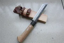 Damascus steel hunting knife wood handle wood sheath can wear outdoor forest machete carpentry knife camping