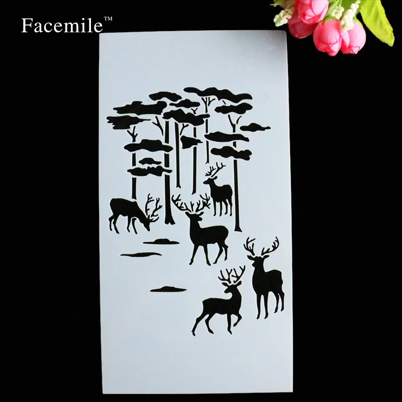 

Facemile 23*12CM Merry Christmas Deer Tree Decorative Cookie Stencil Plastic Stencil Coffee Decoration Fondant Template Mold