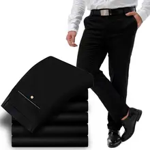 Осенне-зимние штаны мужские деловые повседневные штаны эластичность плюс размер 50 52 толстые длинные брюки мужские s брюки чистый цвет черный
