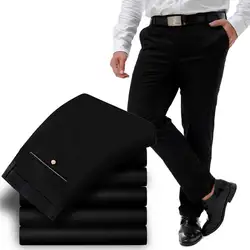 Осень-зима брюки мужские деловые повседневные брюки эластичность плюс размер 50 52 толстые длинные брюки мужские s низ чистый цвет черный