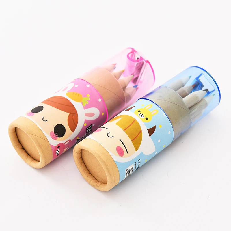 Cartoon Children 12 Colors pencil Set Cute Baby Painting Sketch Wooden Pencil Student Learning Stationery School Office Supplies gouache painting technique tutorial book student adult beginner gouache painting learning material entry to mastery art supplies