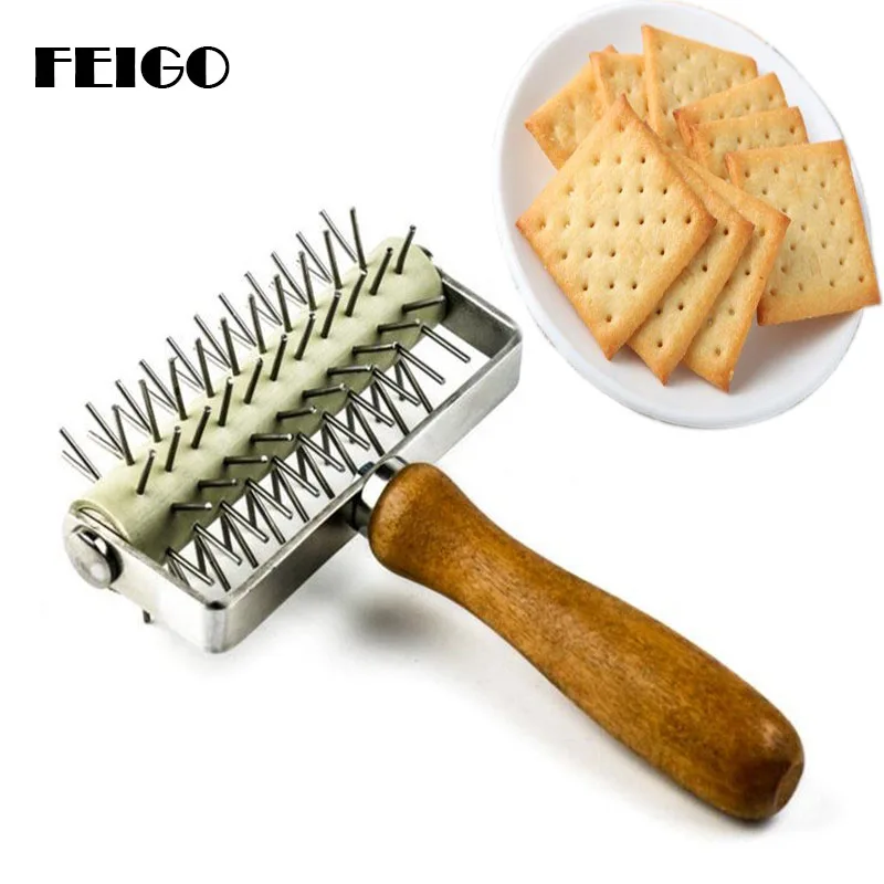 

FEIGO Wooden Handle Stainless Steel Knife Roller Needle Pizza Cutter Cookie Bakeware Dough Roller Lattice Craft Baking Tool F316