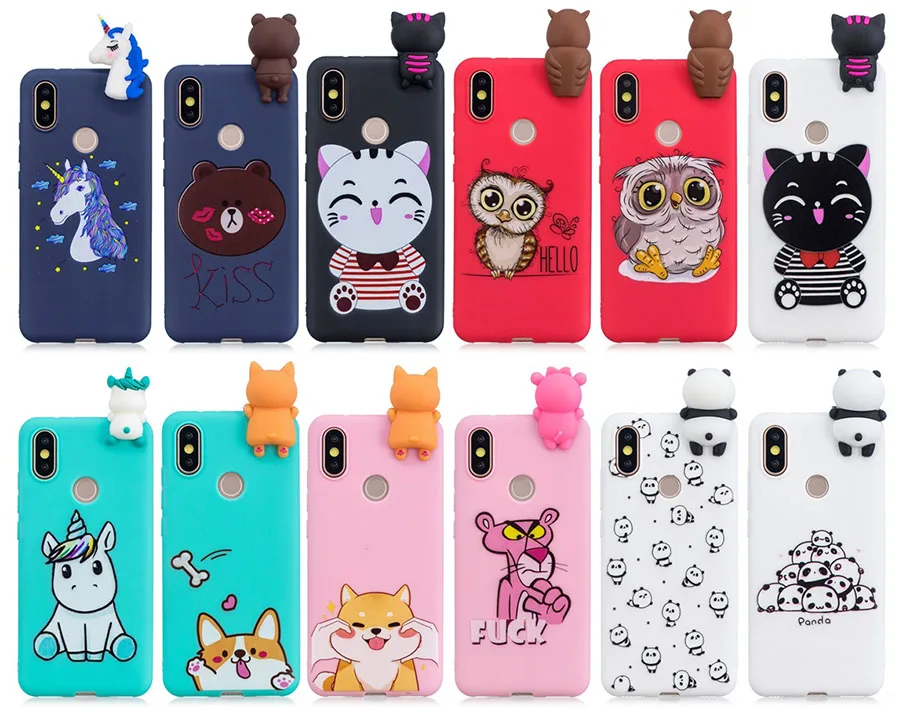 Силиконовый чехол для Xiaomi Mi A2 мягкий из ТПУ с 3D рисунком единорога медведя кота