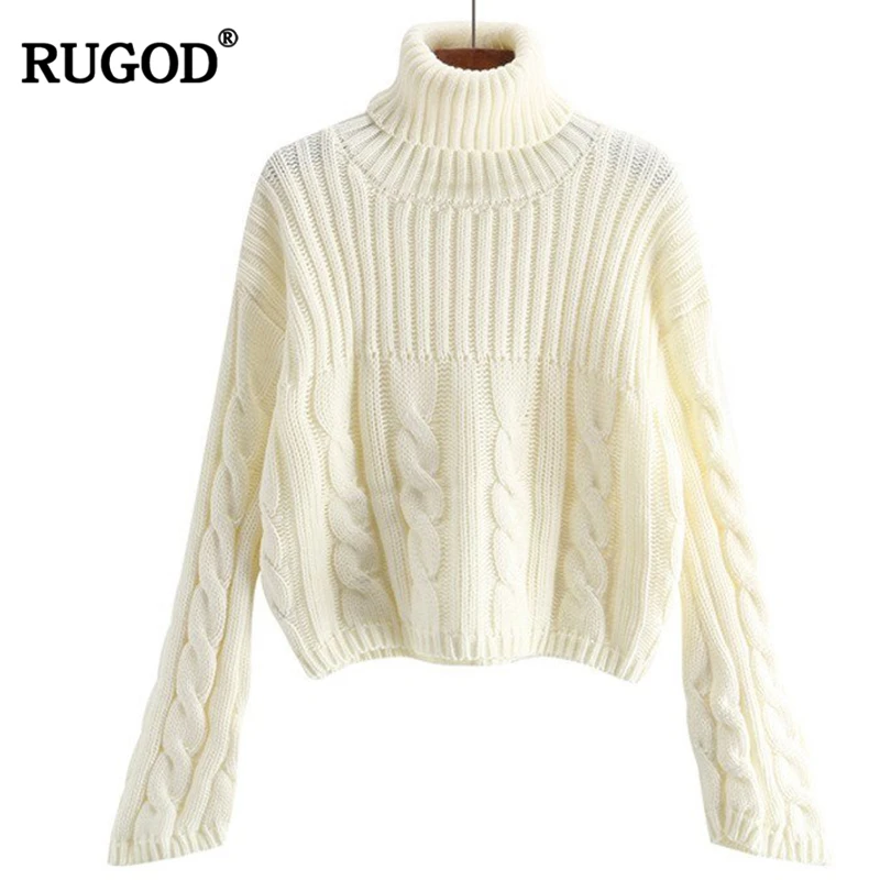 

RUGOD 2018 New Turtleneck Knitting Warm Sweater Women Autumn Winter Pattern Design Thick Short Pullover Femme Sueter Mujer