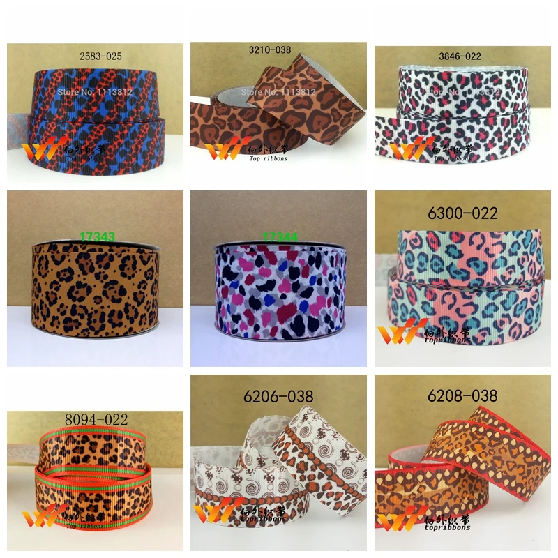 

Free shipping 50 yard per size leopard ribbon printed grosgrain ribbon 17343