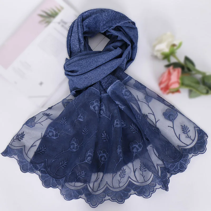 

New Vintage cotton stitching lace pure color lady shawl VS138
