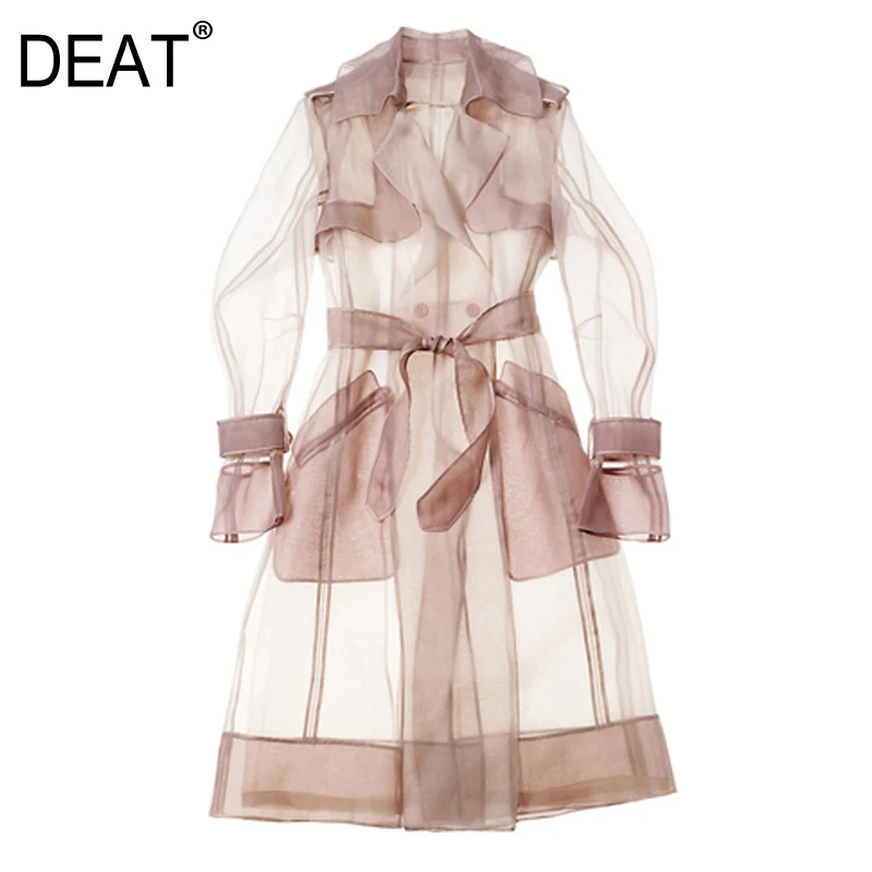 DEAT Новая летняя модная женская одежда, шаль, тонкое Свободное пальто, прозрачная ветровка, Солнцезащитная Женская одежда, Vestido ZA27411