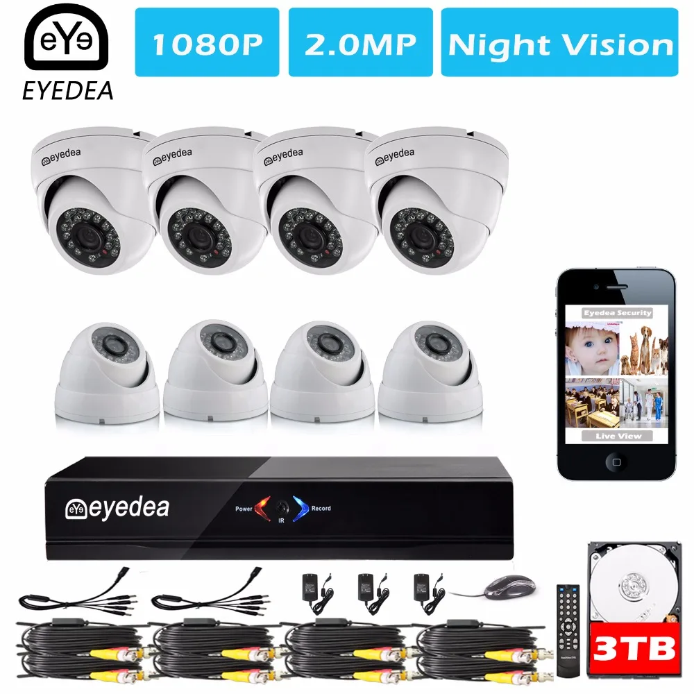 

Mother's Day Eyedea 8CH Phone View Motion Detect DVR 1080P 2.0MP Dome White Video Surveillance CCTV Security Camera System 3TB