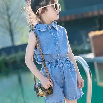 

2020 Clothes For Girls 2pcs Girls Clothing Set Denim Shirts + Shorts Jeans Kids Summer Costume Ensemble Fille 10 12 13 14 Year