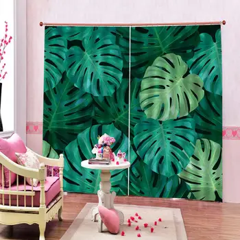 

High quality custom 3d curtain fabric green pattern for bedroom room Decoration curtains
