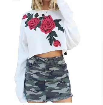 

2019 Autumn Sweatshirts Womens Long Sleeve Hoodie Embroidery Sweatshirt Women Short Top Coat Pullover Tops