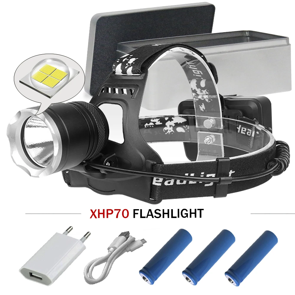 XHP70 налобный фонарь супер яркий светодиодный фары xhp70 usb фара 3 режима Головной фонарь 3x18650 батарея Кемпинг Рыбалка Охота