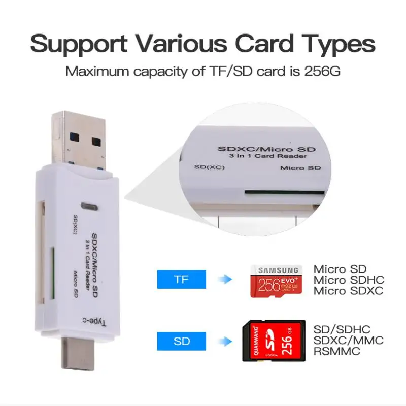 SD Micro Card Reader 3 in 1 Type C Micro USB USB 2 0 SD Memory 5