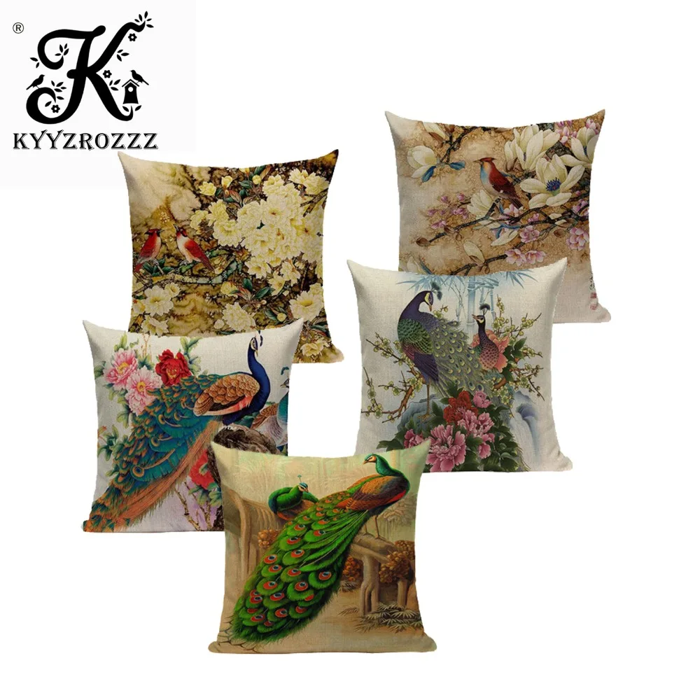 Китайские классические декоративные льняные Чехлы для подушек в виде павлина, цветные наволочки в виде павлина, чехол для дивана и автокресла, Текстиль