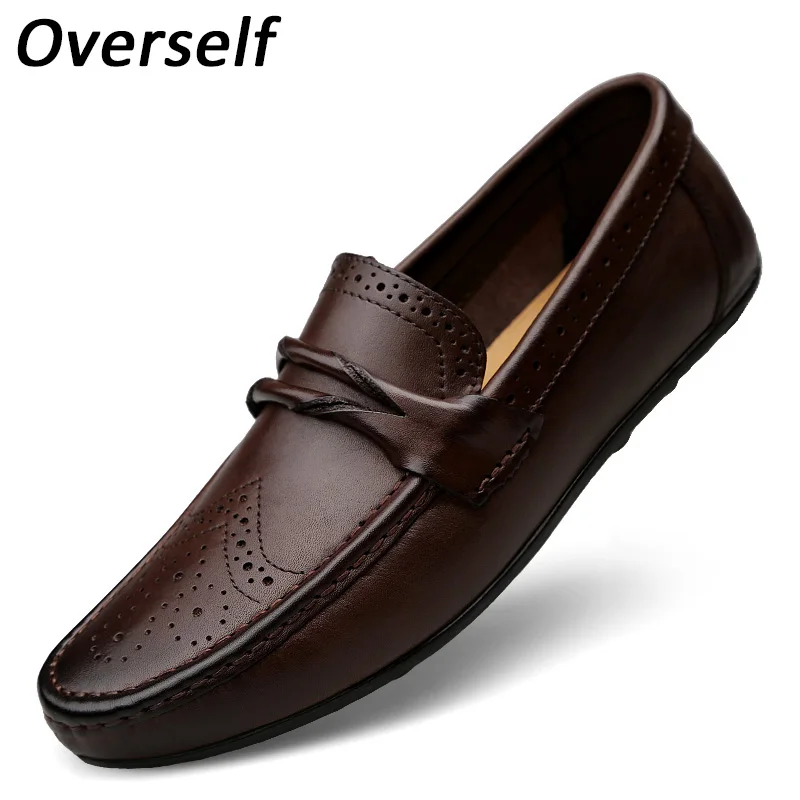 

New Casual Shoes For Men Genuine Leather Brogue Carved Loafers Fashion Brown Men's Shoes Plus Large Size 46 47 Zapatos Hombre