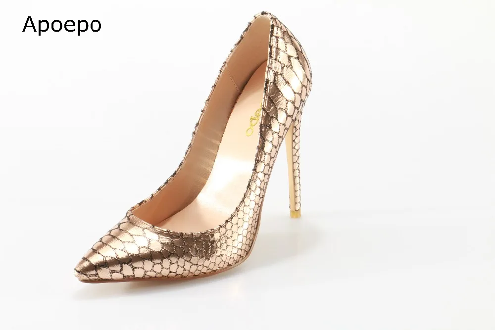 

Newest Gold Snakeskin High Heel Shoes 2017 Sexy Pointed Toe Stiletto Heels Woman Slip-on Pumps Thin Heels Shoes Free Shipping