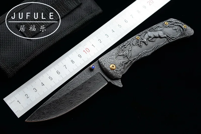 Comprar JUFULE diseño Original Damasco patrón plegable campamento caza bolsillo supervivencia EDC herramientas táctico exterior flipper 3504 cuchillo de cocina