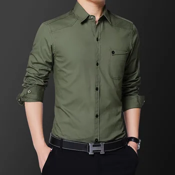 

Hign Quality New Men's Shirt Brand Luxury Men Cotton Long Sleeves Dress Shirt Turn-down Collar Cardigan Shirt Men Clothes