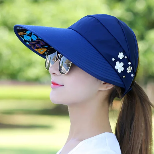Шляпа для гольфа, Кепка для гольфа, женская летняя Складная Кепка для путешествий, Корейская женская уличная Кепка, анти-ультрафиолет, хлопок, Цветочная Кепка для девушек, бейсбольная Спортивная Кепка - Цвет: Navy